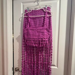 2PC SAYLOR Vibrant Fuchsia Crochet crop top and skirt size S